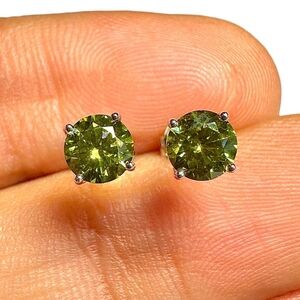 Peridot Stud Earrings 925 Sterling Silver | Gorgeous 5mm Green CZ Round Studs